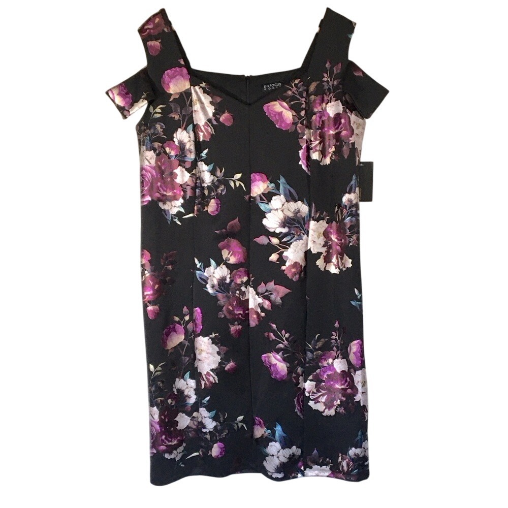 Enfocus Dark Floral Metallic Strapy Off Shoulder Dress‎ NWT Plus Size 20W